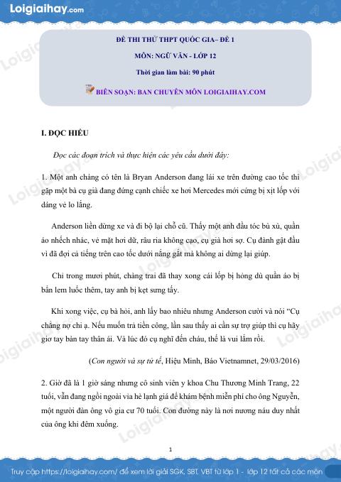 Đề số 1 - Đề thi thử THPT Quốc gia môn Ngữ văn